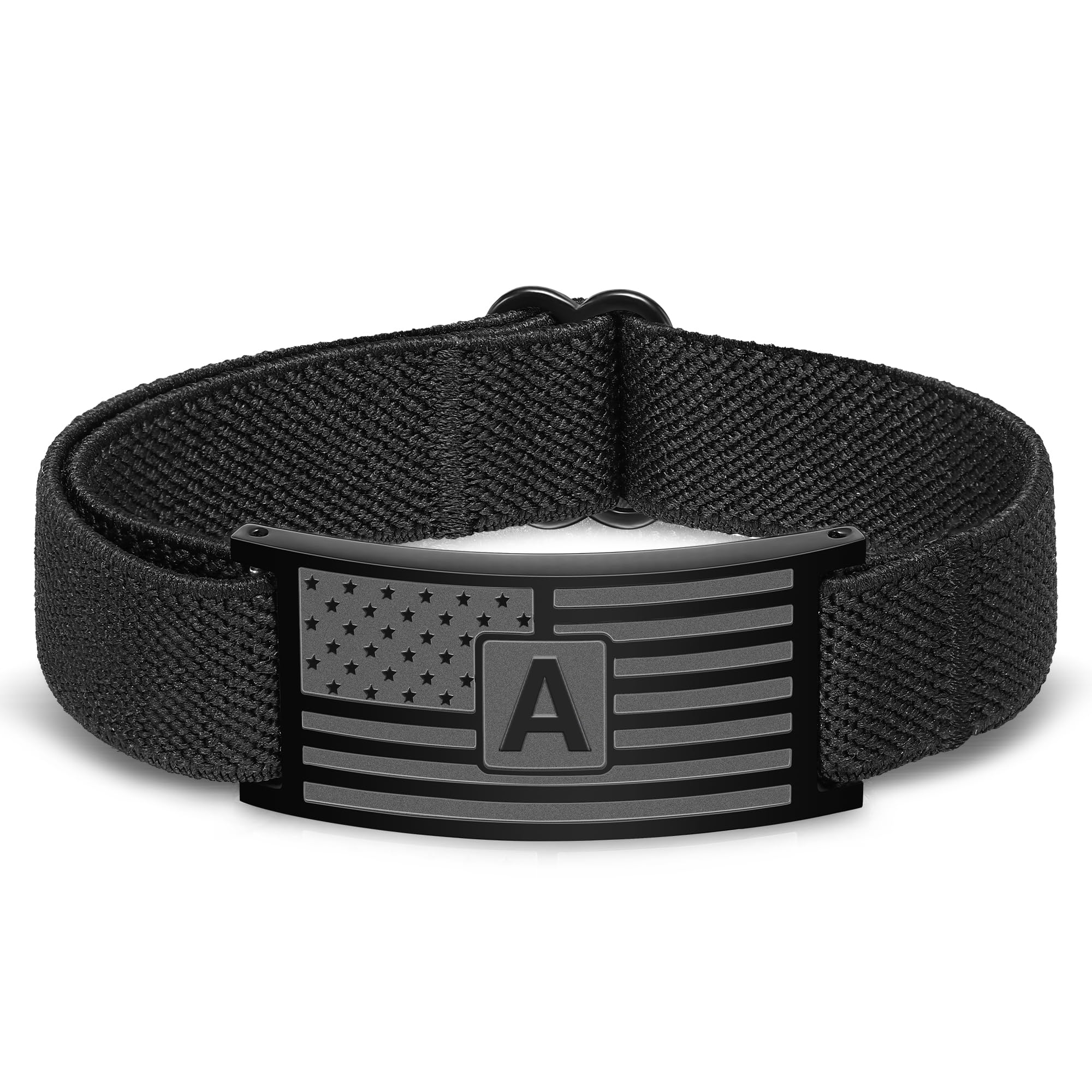 Lunvky Initial Bracelet for Men Boys American Flag Stainless Steel A-Z Letter Charm Bracelets Adjustable Patriotic Jewelry Father