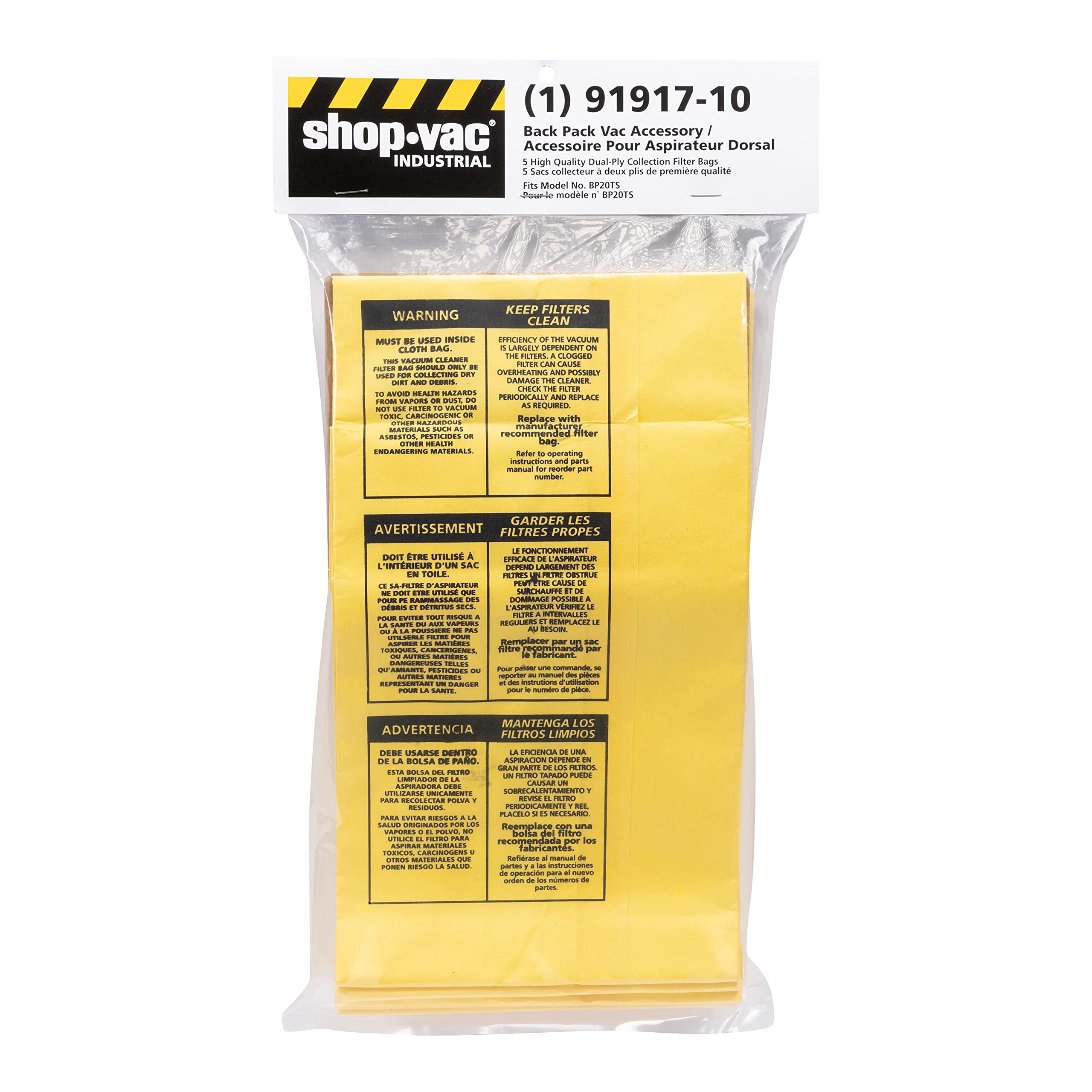Shop-Vac Filter Bags - 5 Pack for Backpack Vacs -6 Shop-Vac Filter Bags - 5 Pack for Backpack Vacs -6