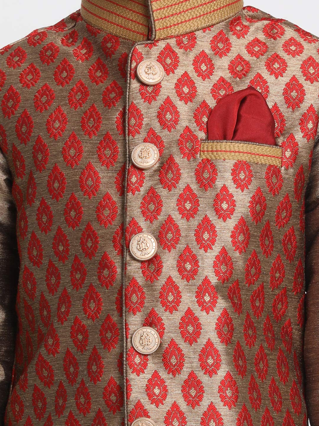 Jbn Creation Boys' Maroon And Rose Gold Silk Blend Ethnic Jacket, Kurta And Dhoti Pant Set_Vasbj025Manbuk006Mancdma_28