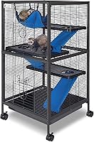 Vista 1 de Kit de jaula de acero de 4 niveles para animales pequeños para conejillos de indias, hurón, conejito con ruedas, frenos, hamaca, 4 plataformas