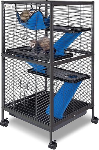 Kit de jaula de acero de 4 niveles para animales pequeños para conejillos de indias, hurón, conejito con ruedas, frenos, hamaca, 4 plataformas,