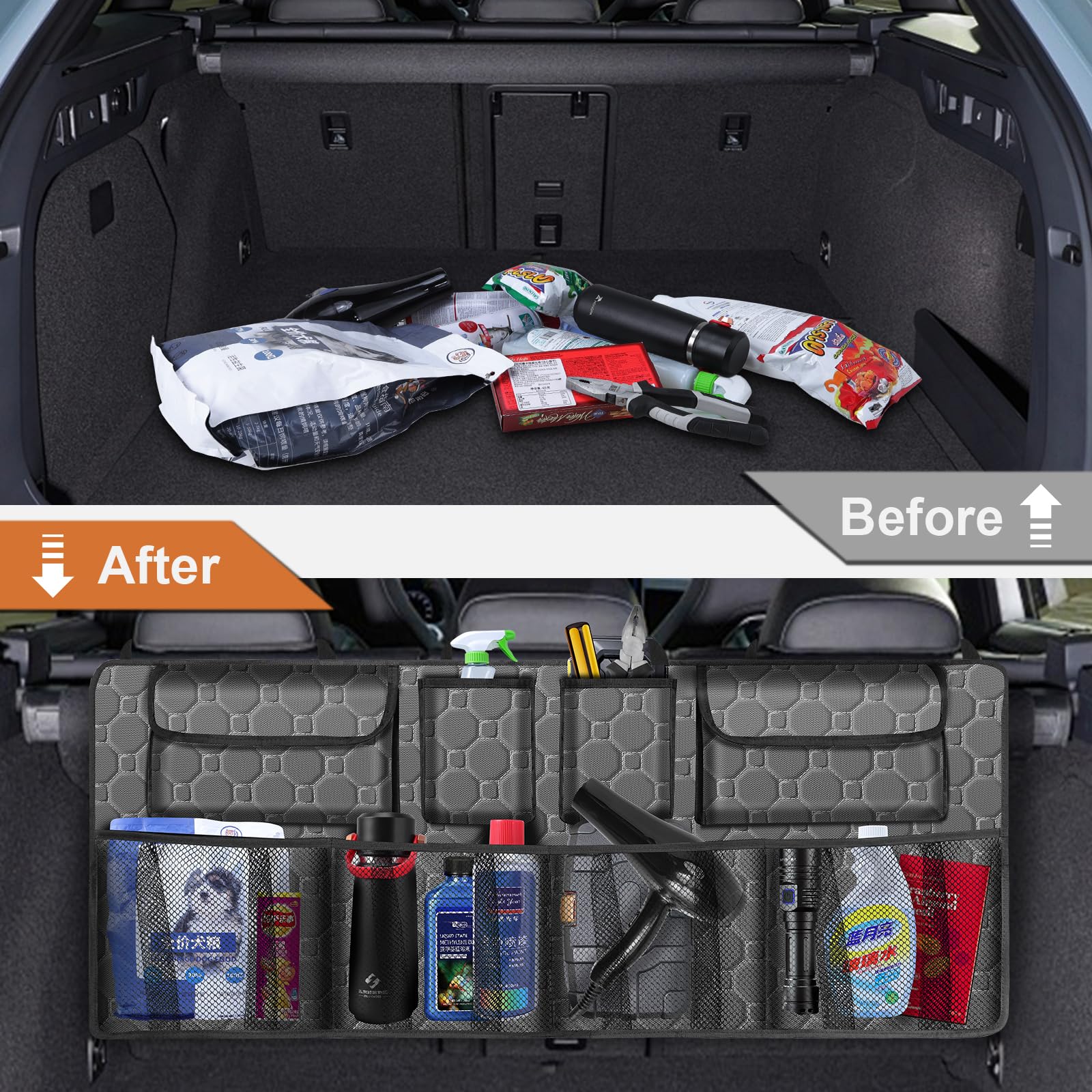Esouler Trunk Hanging Organizer Bag - SUV Backseat Storage, Waterproof, Collapsible, 42x18 Inches