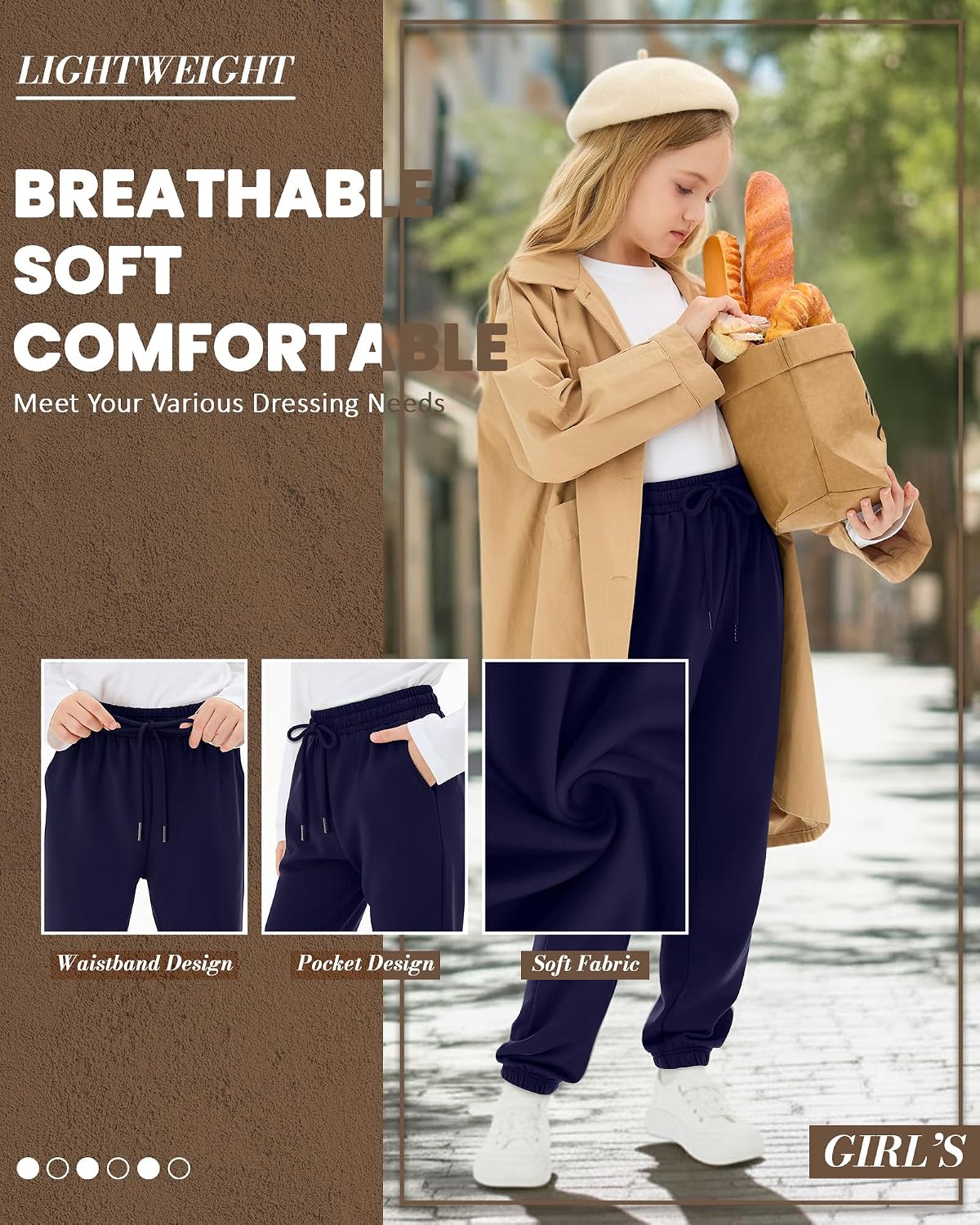 4 Pack Girls' Jogger Sweatpants with Pockets image 4