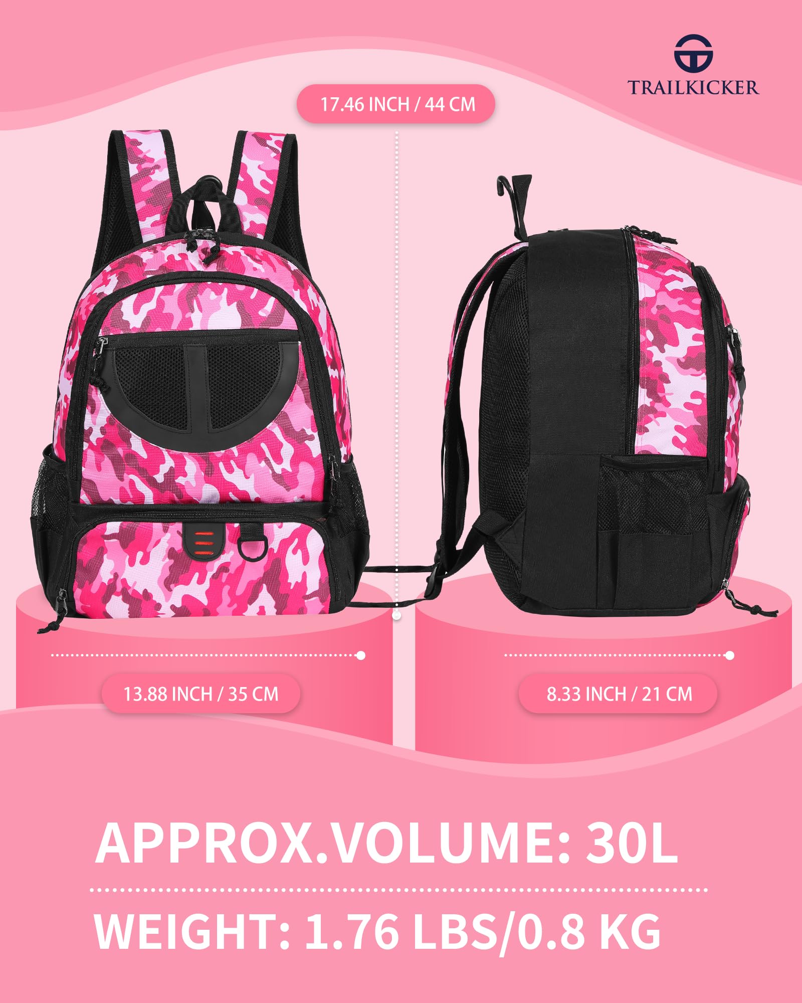 Sac à Dos de Basket-Ball pour Homme et Femme avec Compartiment pour Ballon et Chaussures, capacité 30 L, léger et Respirant, pour Volley-Ball, Football, Sport, Voyage, école, Salle de Sport