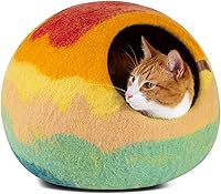 Vista 17 de MEOWFIA Cueva de gato – Cama de fieltro premium para gatos de interior, hecha a mano 100% lana merino, gato (Beige, Mediano)