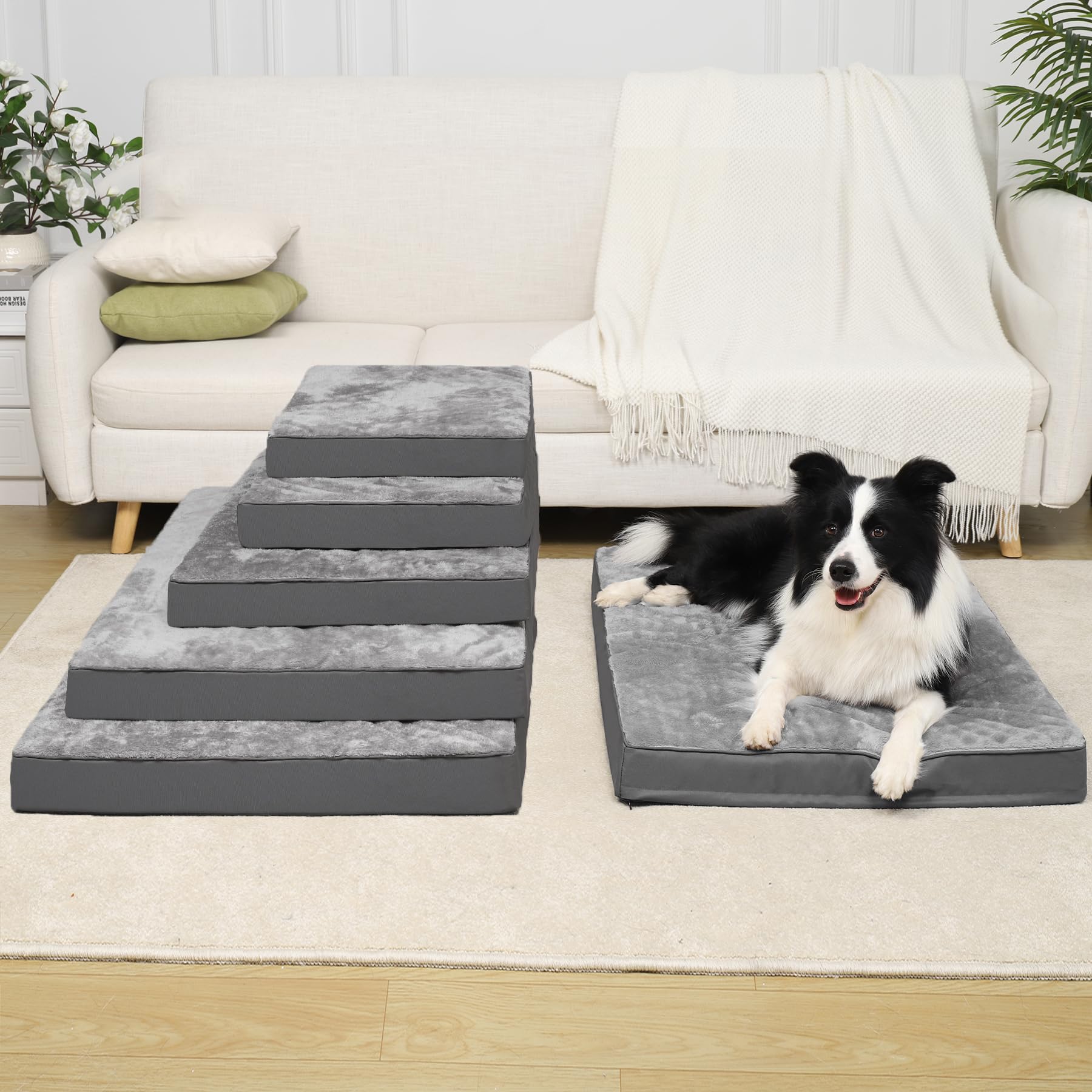 KSIIA Orthopädisches Hundebett für Große Mittelgroße Hunde, Waschbar Hundekissen Flauschig Hundematte Hundematratze mit Abnehmbarer Deckel in Dunkelgrau 88x55x7cm