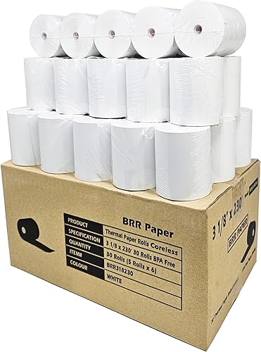 Miniatura 2 de (30 rollos sin núcleo - 50 GSM) 3 1/8 x 230 rollos de papel térmico para recibos se adapta a todas las impresoras Clover POS Cash Register para