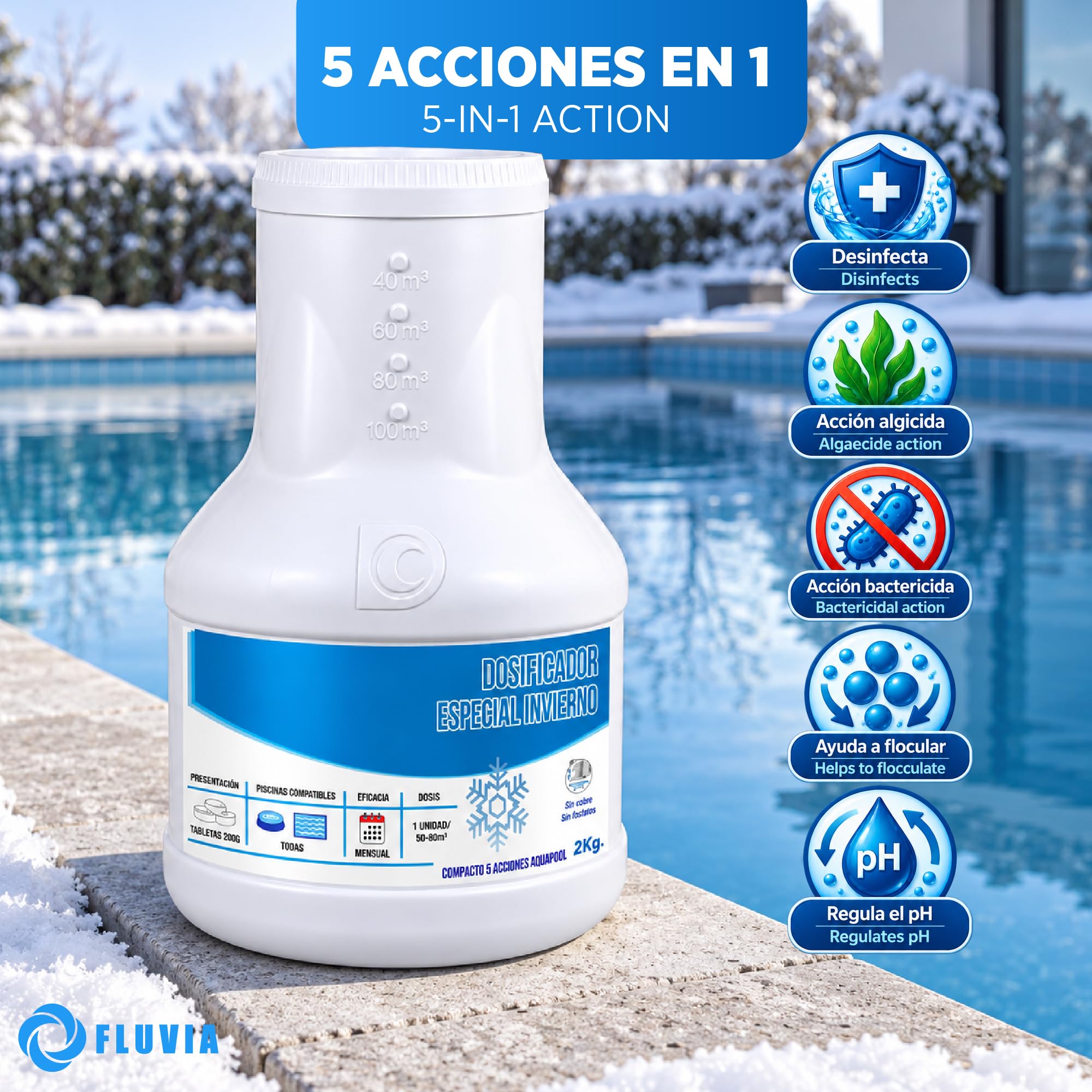 Pack 5 x 2 kg Dosificador Flotante Especial Invierno para Piscinas FLUVIA