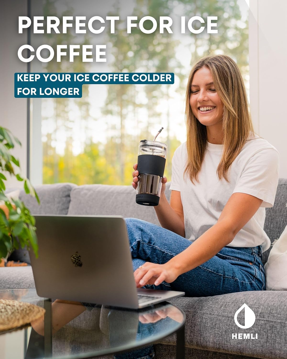 19 oz. Double Wall Glass Coffee Tumbler, To Go Travel Mug with Lid, Portable Glass Thermos with Straw, Reusable Cup, Tea, Smoothies, Ice Coffee, and Boba - Image 7