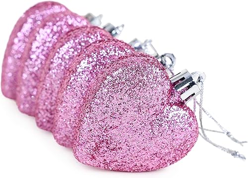 Miniatura 3 de Christmas Concepts® 0.315 x 2.362 in Baby Pink Glitter Corazón en forma de árbol de Navidad Adornos Rosa,