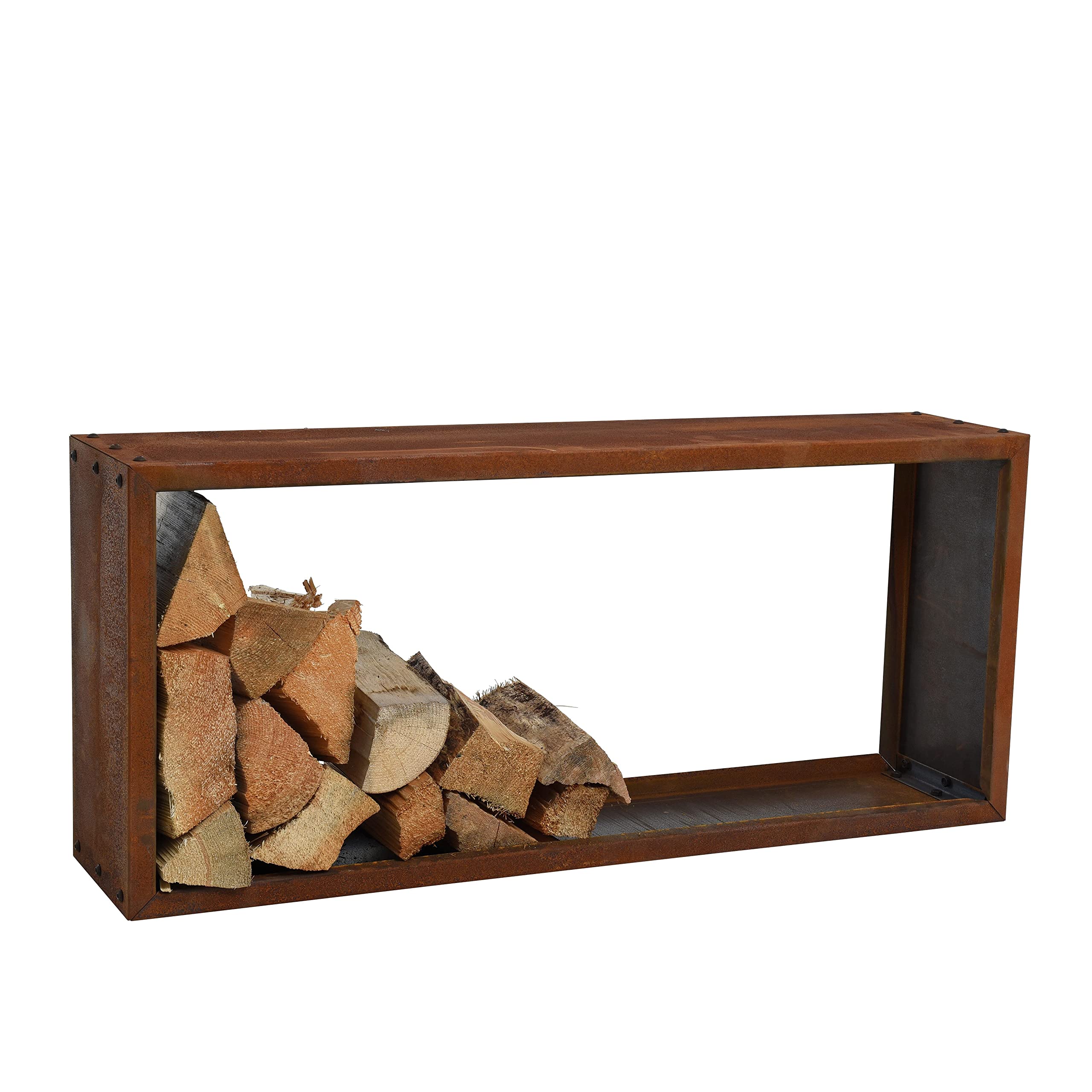 ESTEXO Kaminholzregal Brennholzregal Edelrost Feuerholzregal Rost Cortenstahl Holzregal Ablage Kaminholzständer Stapelregal (115x50x25 cm)