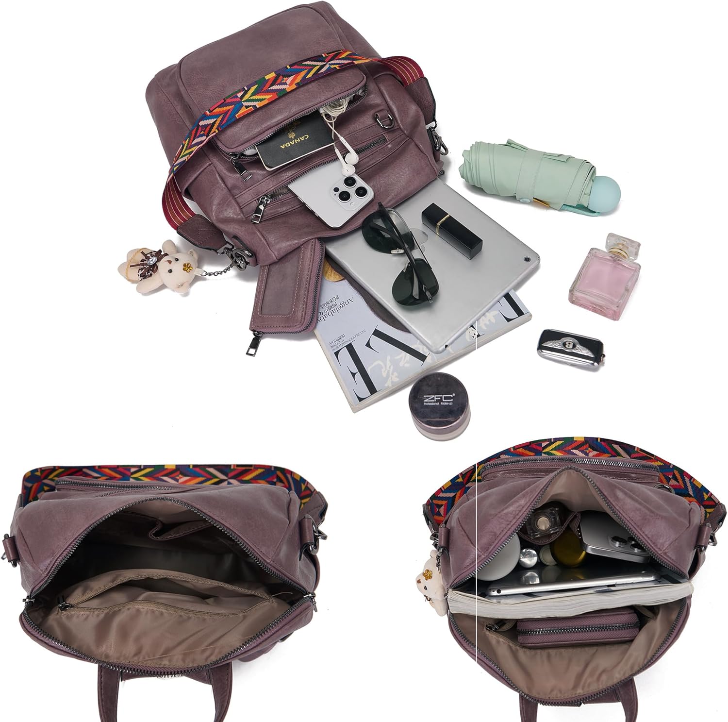 Qiyuer Women's Fashion PU Leather Backpack Purse for Women Designer Ladies Travel Convertible Shoulder Bag Purple - Image 4