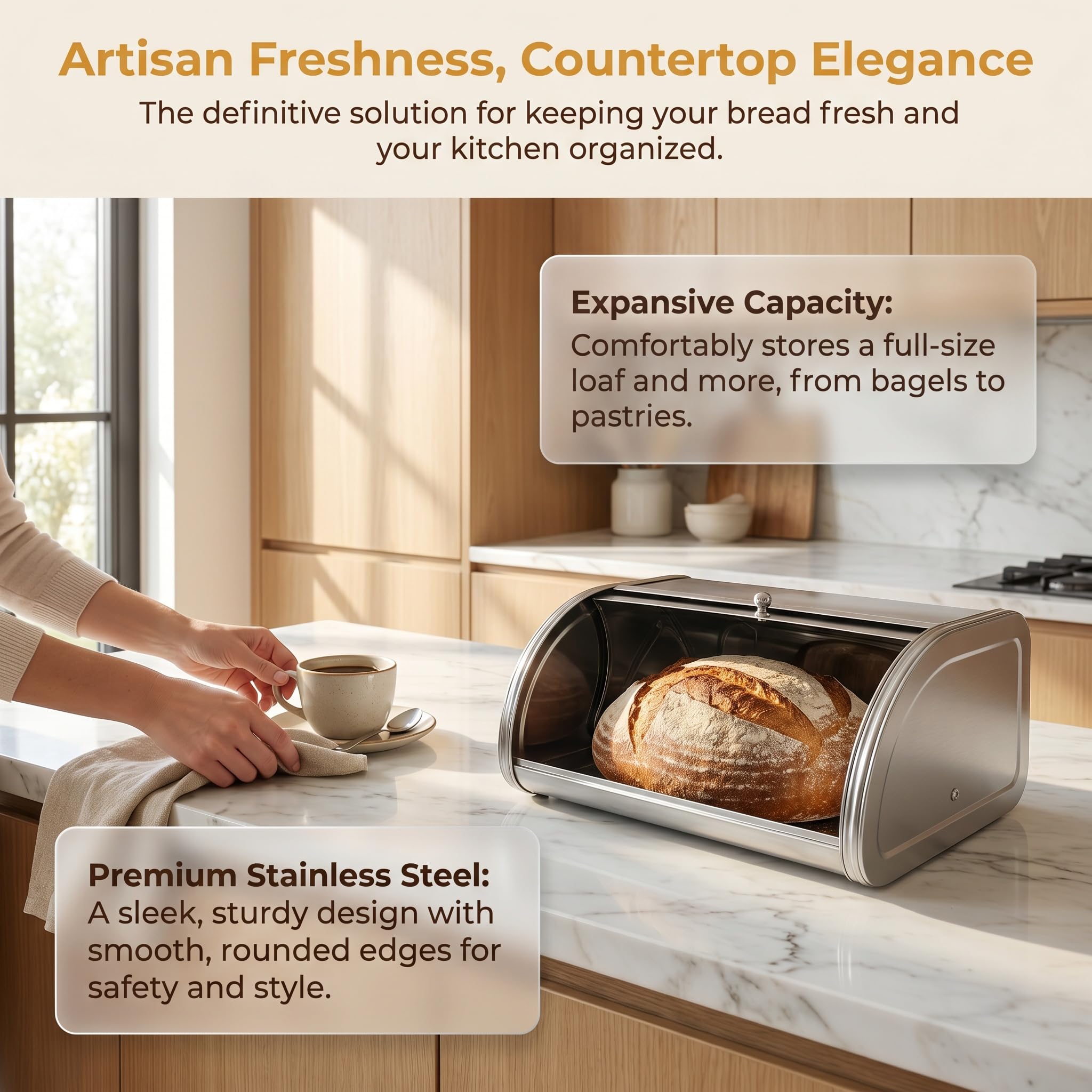 Panera De Cocina Que Ahorra Espacio: Elegante Organizador De Encimera para Pan, Aperitivos, Frutas Y Productos Horneados Hogar Y La Panadería. Multi