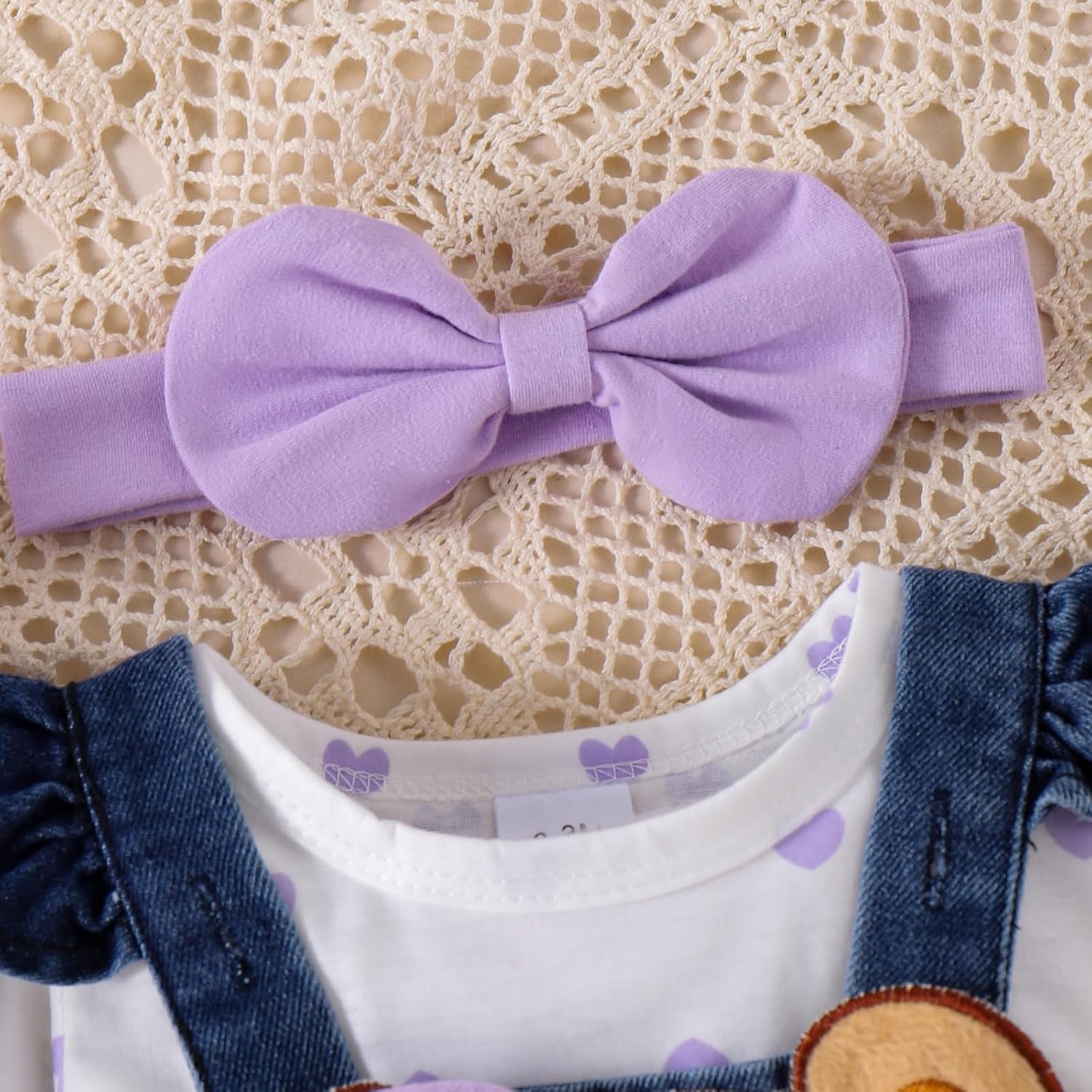 Baby Girl Clothes Outfits Fall Winter Cute Love Romper Bear Cartoon Overalls Jeans Pants Headband Set 0-18 Months - Image 4