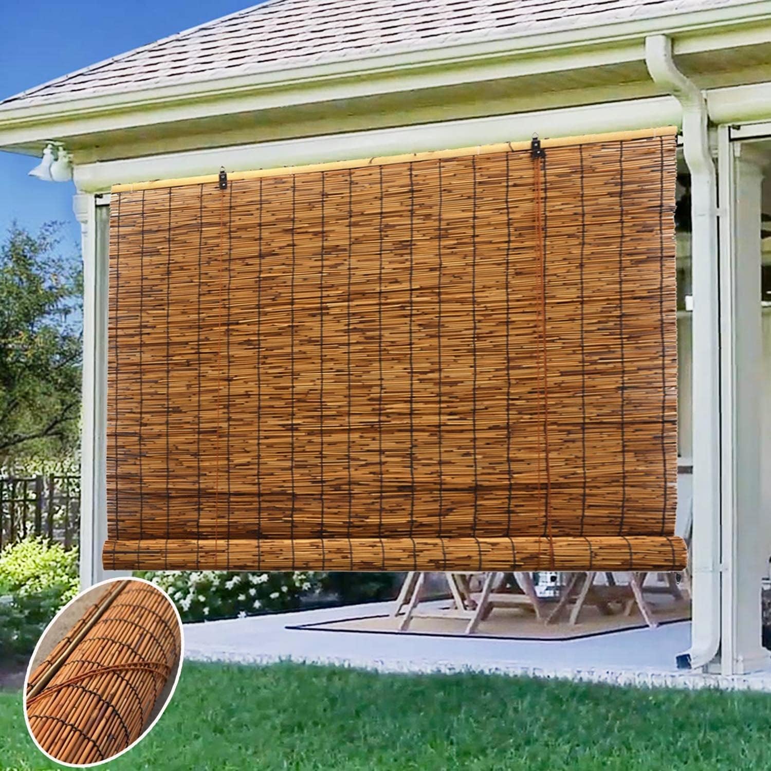 Bamboo Shades Light Blocking Blinds for Outdoor Patio Easy