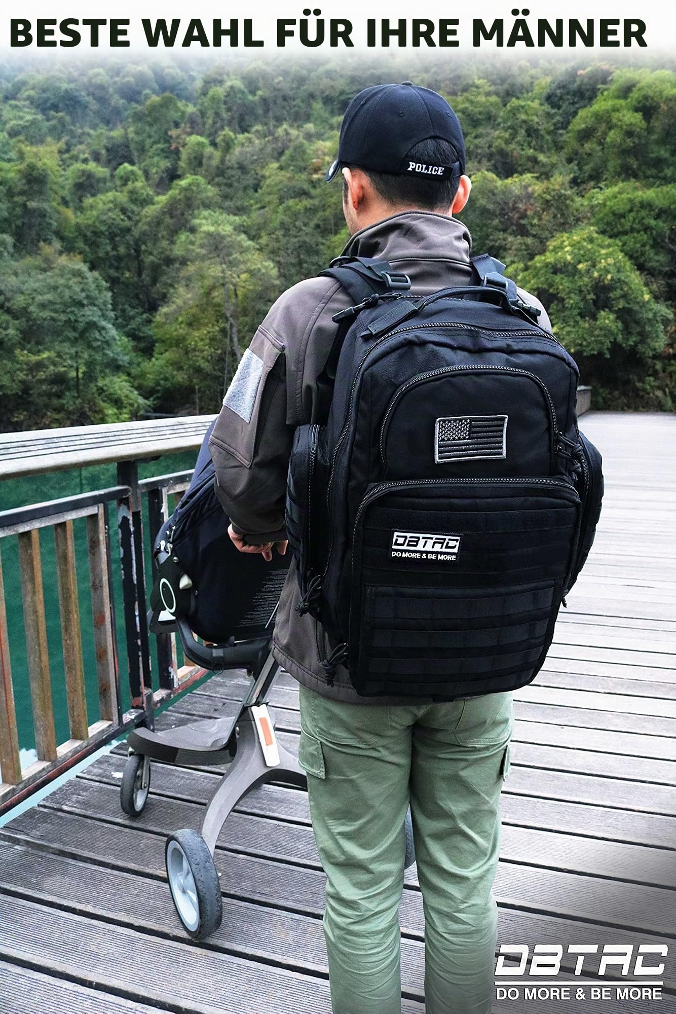 DBTAC Wickeltasche Rucksack für Papa, große Baby-Wickeltasche für Männer mit Wickelunterlage, isoliert + abwischbare Taschen, Kinderwagengurte, schwarz