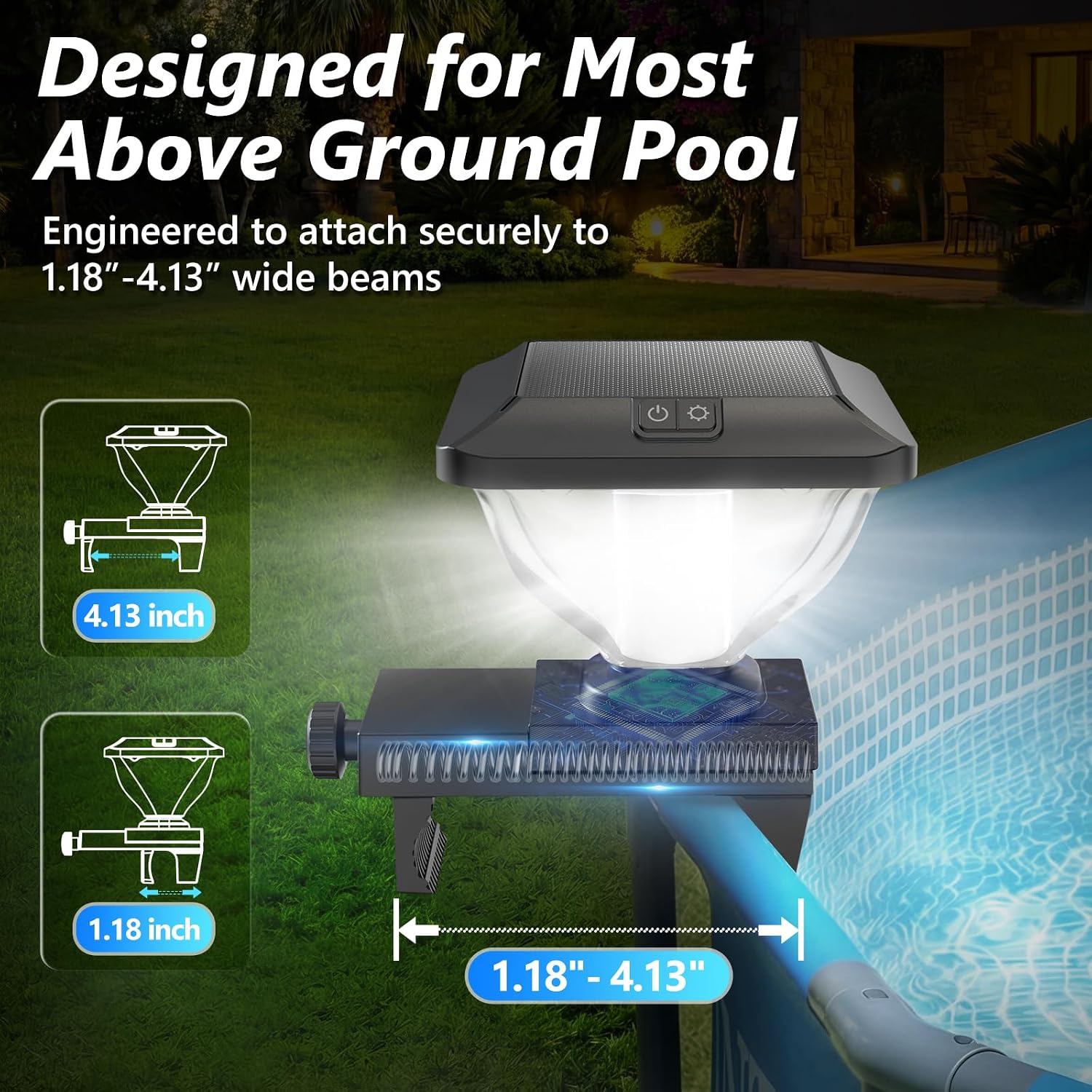 Solar Pool Lights for Above Ground Pool, 7 Color & 10 Mode Light Sensing High Brightness LED Pool Light, 5H Timer Off, IP68 Waterproof for Garden Outdoor Party Decorations (2PK)