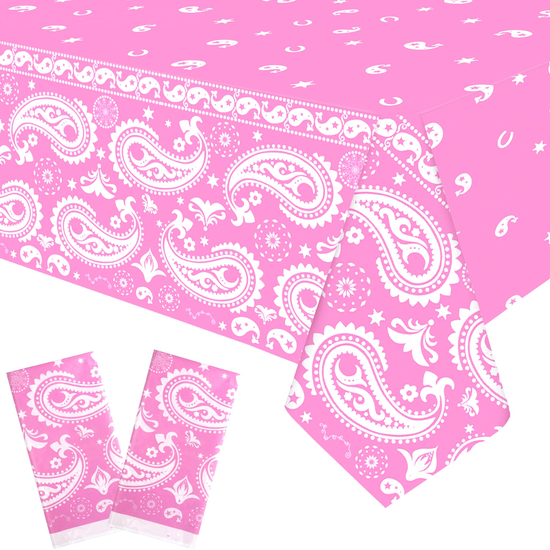 KEFAN Pink Western Cowgirl Horse Party Tablecloth Table Cover Bandana Table Cloth Rectangle Floral Tablecloth for Western Cowgirl Cowboy Themed Party(2pcs)