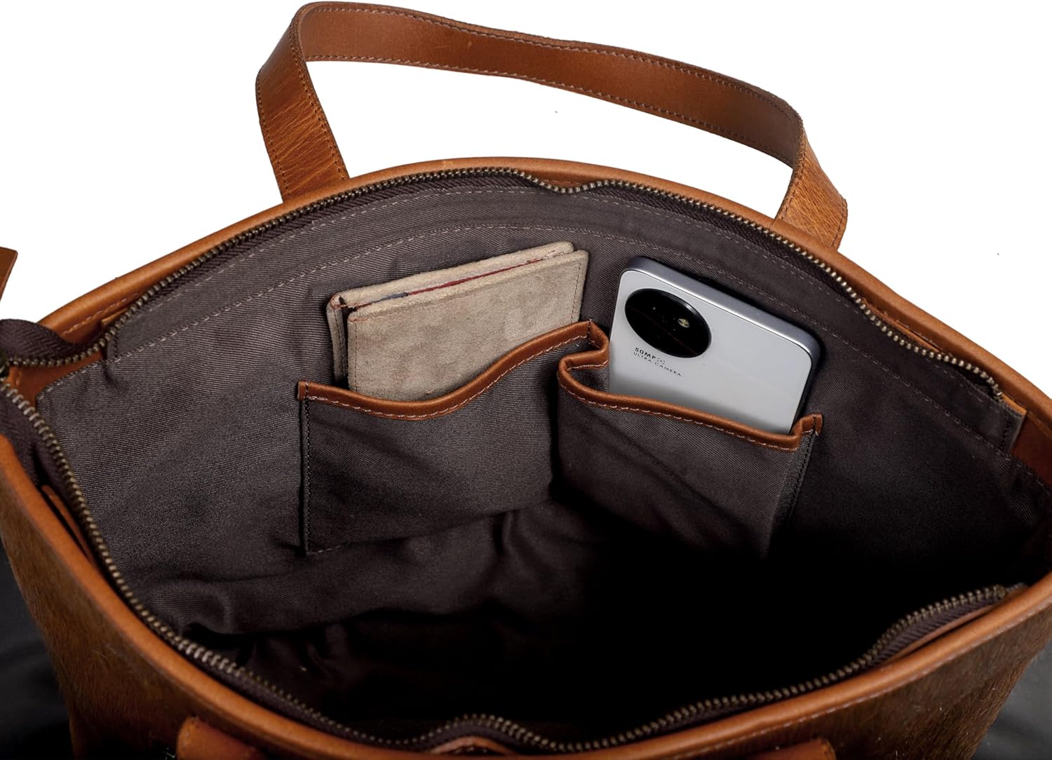 Genuine Leather Tote Bag for Women – Large Shoulder Handbag, Vintage Brown Purse, Stylish Work & Travel Tote Fits Laptop (Emley Light Brown) - Image 3