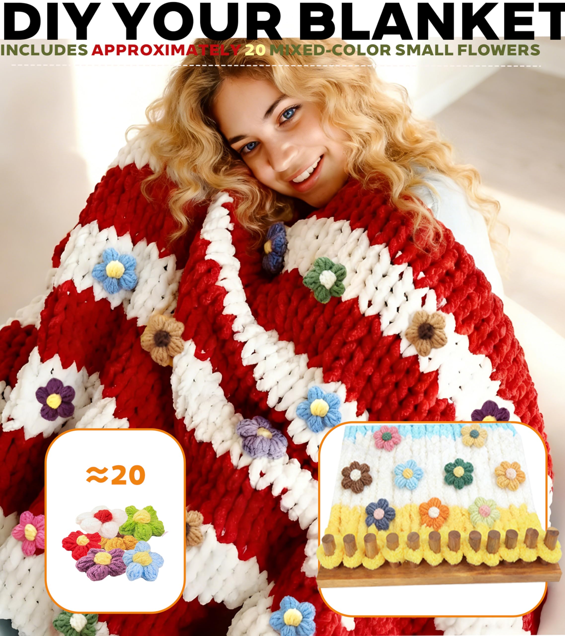 Webstuhl für grobe Decke, grobes Garn, Handstrickwebstuhl, groß, 81,3 cm und 121,9 cm, mit 24 Holzklammern – verstellbares, tragbares Design, DIY Anfängerfreundliches Stressabbau-Bastelset (3)