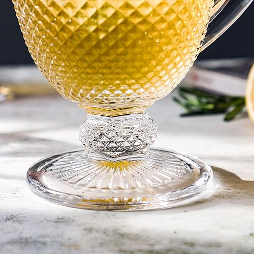 Miniatura 5 de Jarra de vidrio con boquilla de 34 onzas. Jarra transparente para servir con patrón de diamante en relieve para bebidas heladas, té, refrescos,