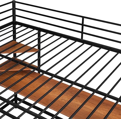 Miniatura 7 de Harper & Bright Designs Cama tipo loft de metal de tamaño matrimonial con escritorio y estantes, marco de cama de metal con escritorio debajo para