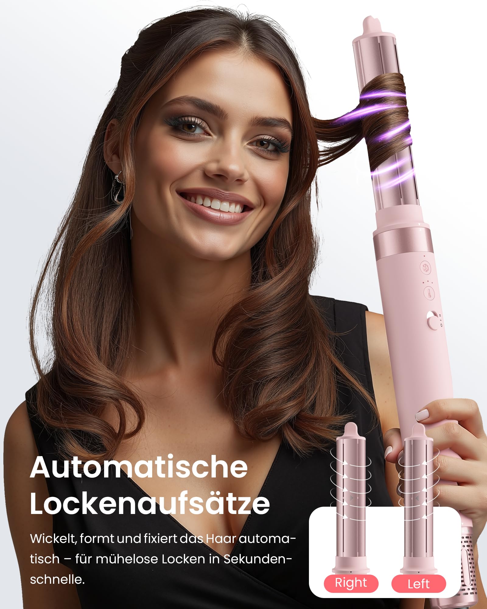 MESCOMB 6-in-1 Airstyler mit Diffusor, Warmluftbürste mit Auto-Wrap Lockenstab, Ionen Haartrockner Bürste mit Volumenbürste & Glättbürste, Hairstyler für Locken, Glätten, Volumen, mit Reisetasche