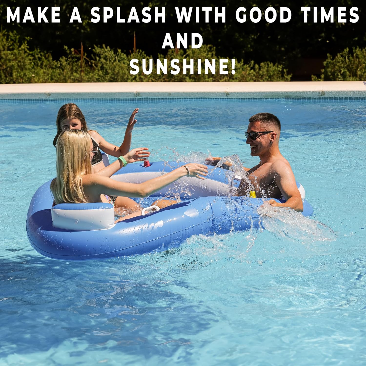 Zento Deals Inflatable Floating Island Pool Float-Multi-Person Relaxation Lounger with Cupholders for Ultimate Comfort in Pool, River, Beach, and Lake-Tanning Float, Big Floatie for Adults