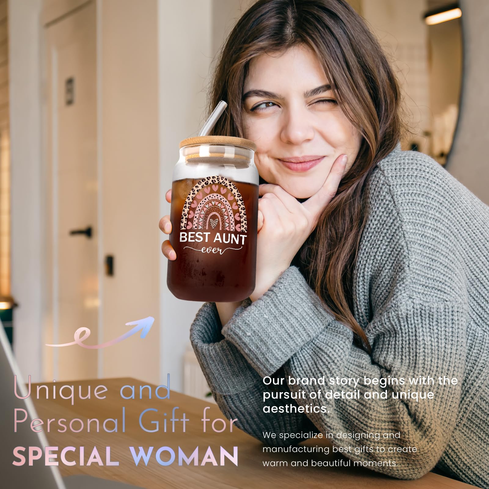 Aunt Birthday Gifts Ideas - Best Aunt Ever Gifts, Mother’s Day Gifts for Aunt Auntie from Niece, Funny Gifts for New Aunt, 16 Oz Can Glass