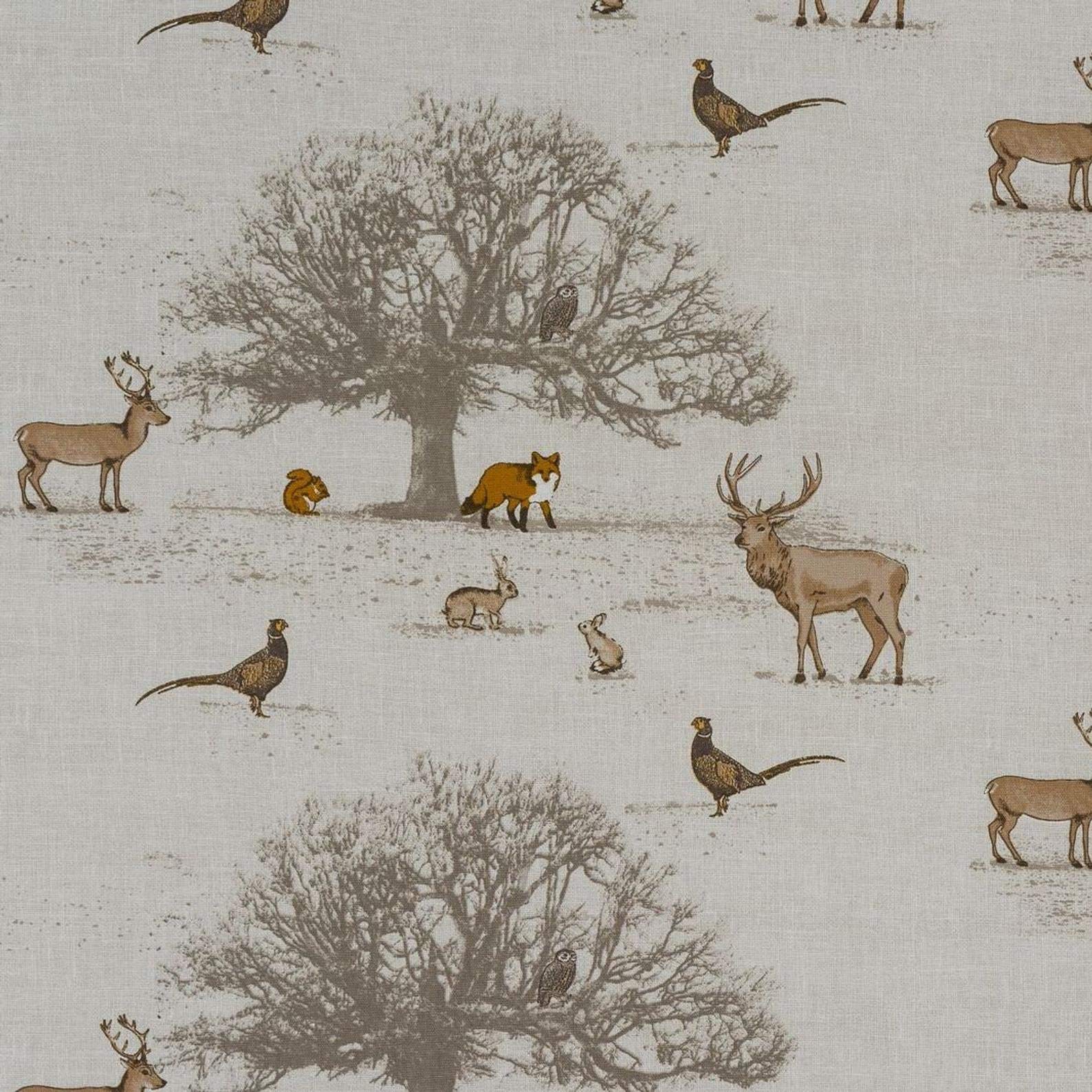 100% Cotton Curtain and Upholstery Fabric Material By the Metre - Beige Wood land Animals Pheasants Stags Rabbits - Upholstery, Roman Blinds, Cushions, Crafting 140cm Wide (Full Metre (100cm x 140cm))