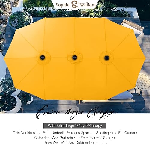 Miniatura 10 de Sophia & William Sombrilla de patio extragrande de 15 pies con luces solares, sombrilla rectangular para exteriores con base incluida, sombrilla de