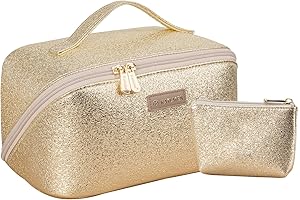 2-Set of Gold Toiletry Bags for Women