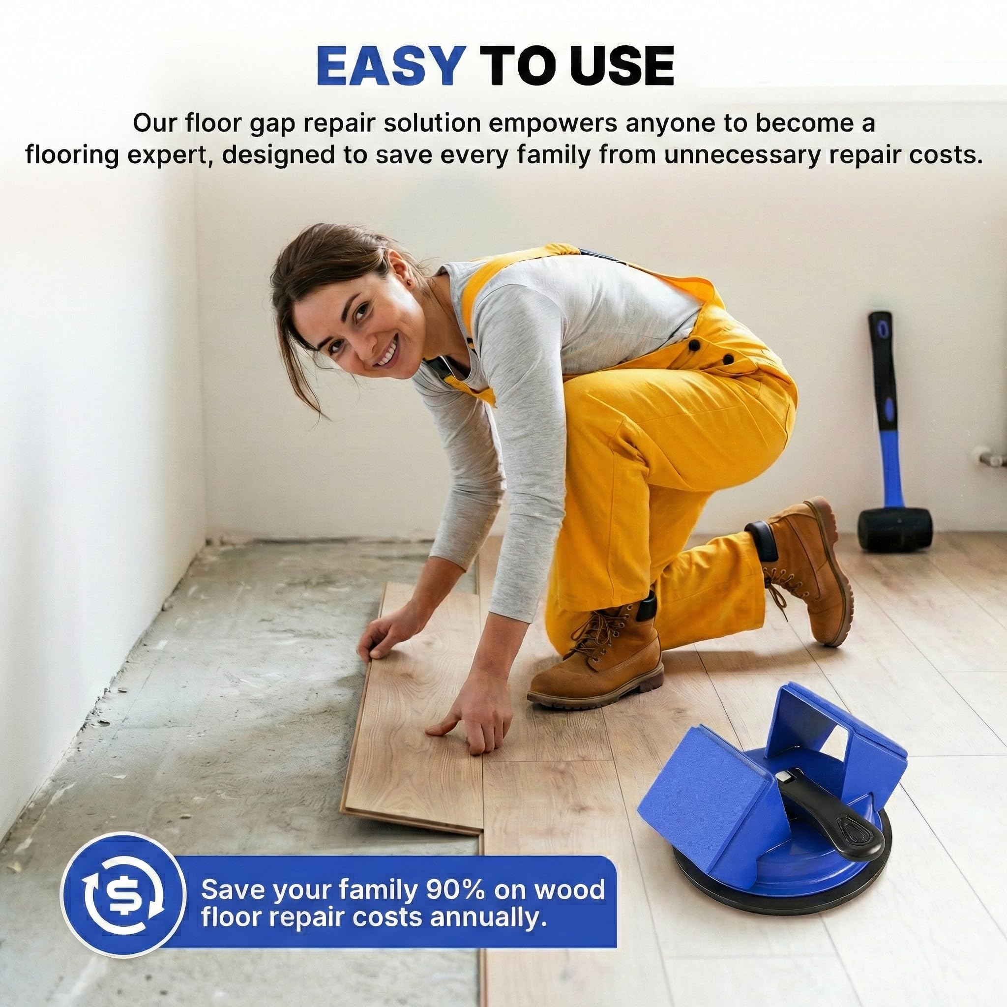 Floor Gap Fixer Tool Heavy Duty 45°Striking Surface Floor Gap Repair Tool Made of Iron & Enhanced Suction Cup with Slot Cutter and 5pcs Sticky Pads for Fixer Laminate/Vinyl Flooring Tools — view 3