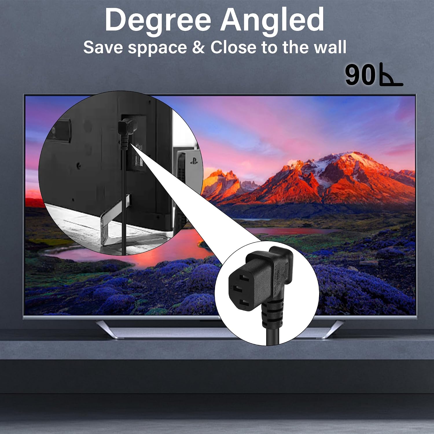 90 Degree Right Angle C13 to C14 Extension Cable IEC 320 C14 Male to 90 Degree C13 Female PDU UPS Power Supply Cord C14 to C13 AC Conversion Cord for Computer Moniter(30cm