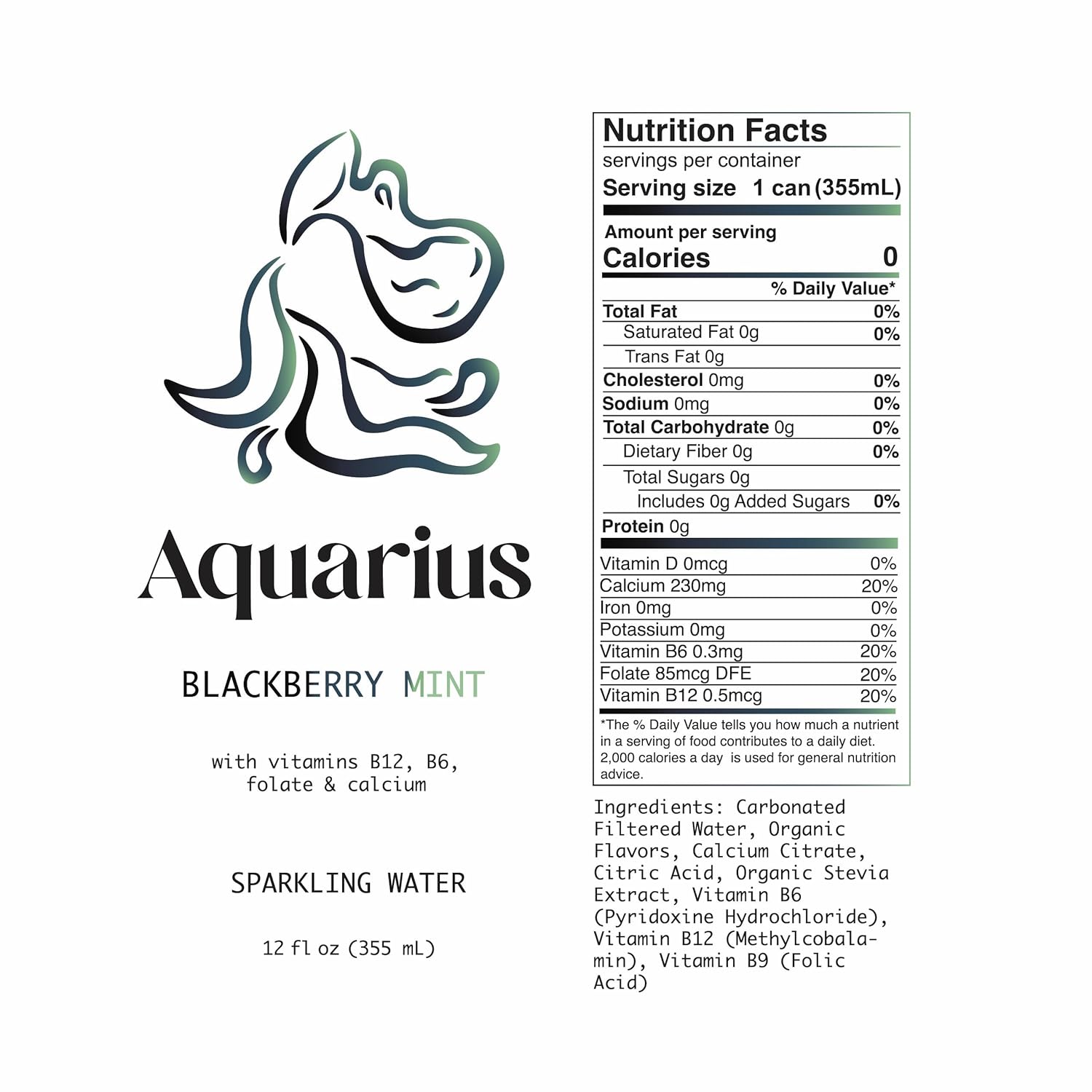 Hydrology Zodiac Water - Aquarius Blackberry Mint - Organically Flavored Social Sparkling Water with unique Vitamins and Minerals tailored to the Aquarius Zodiac Sign, Astrology Drink for Birthday Gift (12-Pack, Aquarius - Blackberry Mint)