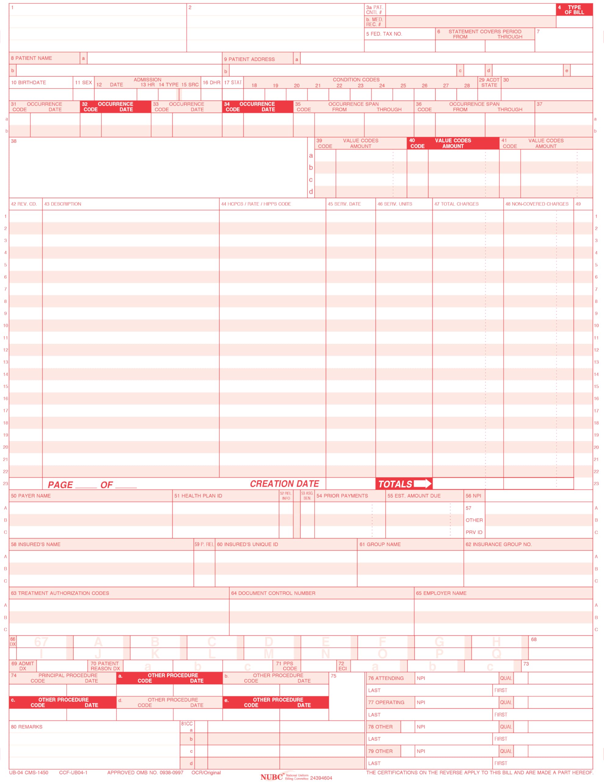 UB-04 (CMS 1450) Health Hospital Insurance Claim Form, Laser 8-1/2 x 11 2500 Per Carton