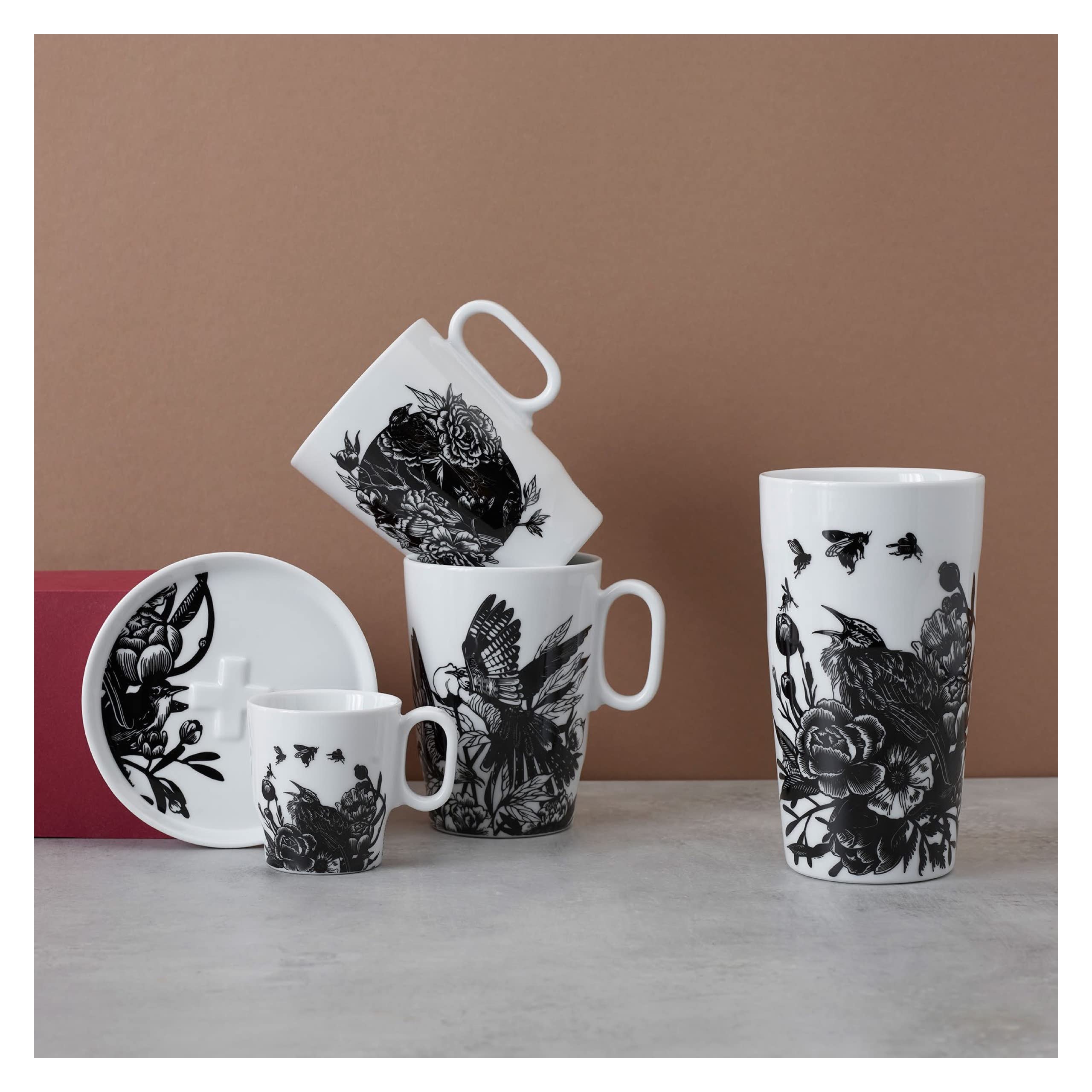 RITZENHOFF 3721001 Espresso-Tasse 95 ml - Serie Genussklasse Nr. 1 - Set mit Untertasse, aus Porzellan - Designerstück Schwarz, Weiß (Packung mit 6)