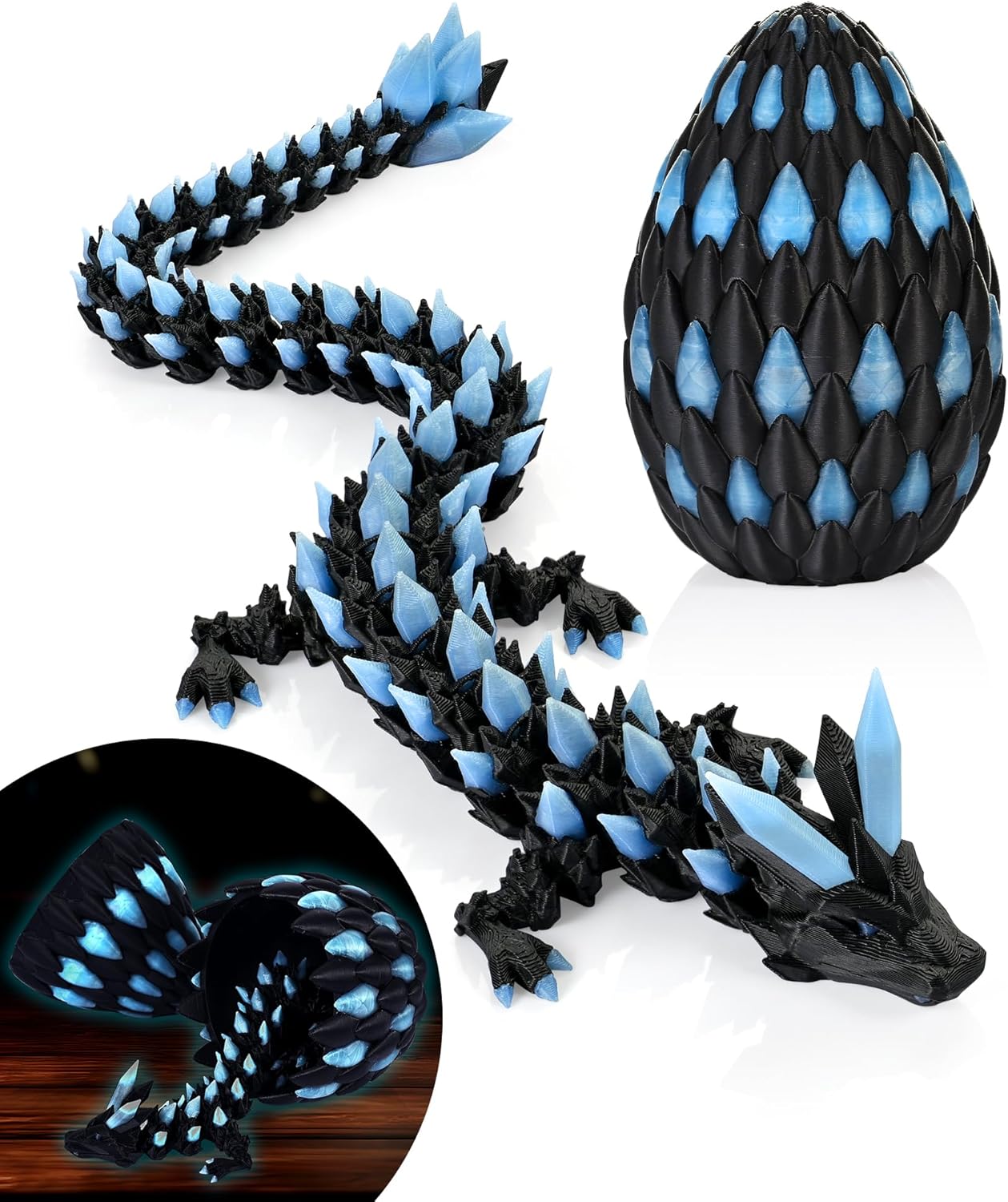 GemmiCho 3D Printed Dragon Egg Glow in The Dark, 12" 3D Printer Dragon Toys for Kids, 3D Dragon for Stress Relief, Dragon Egg Figurines Fidget Toys for Boys Kids Teen 5-7 4-6 8-12