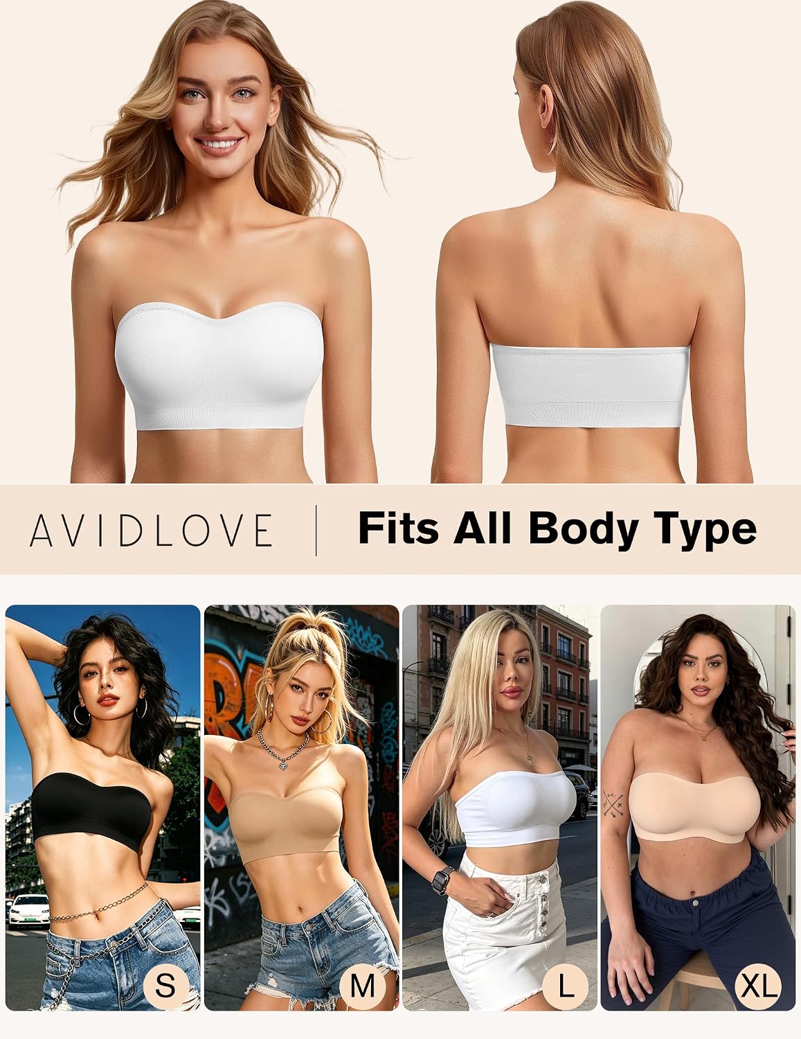 Strapless Bras for Women Non-Slip Bandeau Bra Push Up Invisible Bralettes Seamless Wireless No Underwire Padded Tube Top Bra