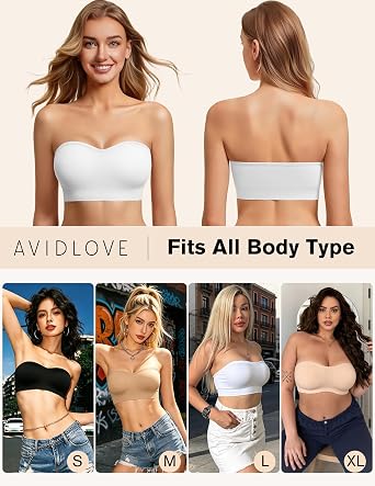 Strapless Bra for Women Non-Slip Bandeau Bra Push Up Invisible Bralettes Seamless Wireless No Underwire Padded Tube Top Bras