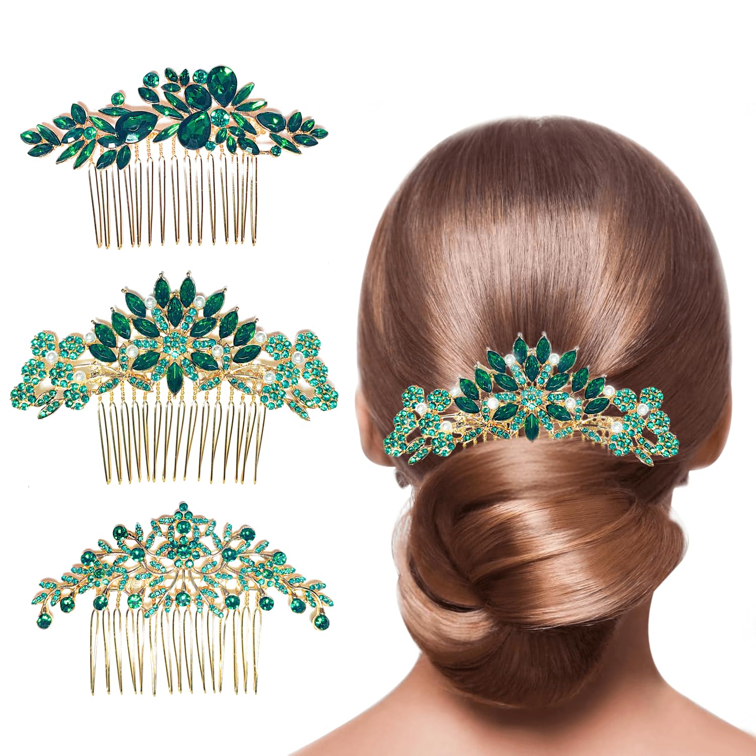 Photo 1 of XINHONGJIN Crystal Hair Combs - 3 Piece Set