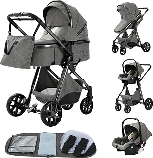 YAZOCO Carrito de Bebé 3 en 1, Plegable Carricoche de 3 Piezas, Cambiador, Cubrepiés…