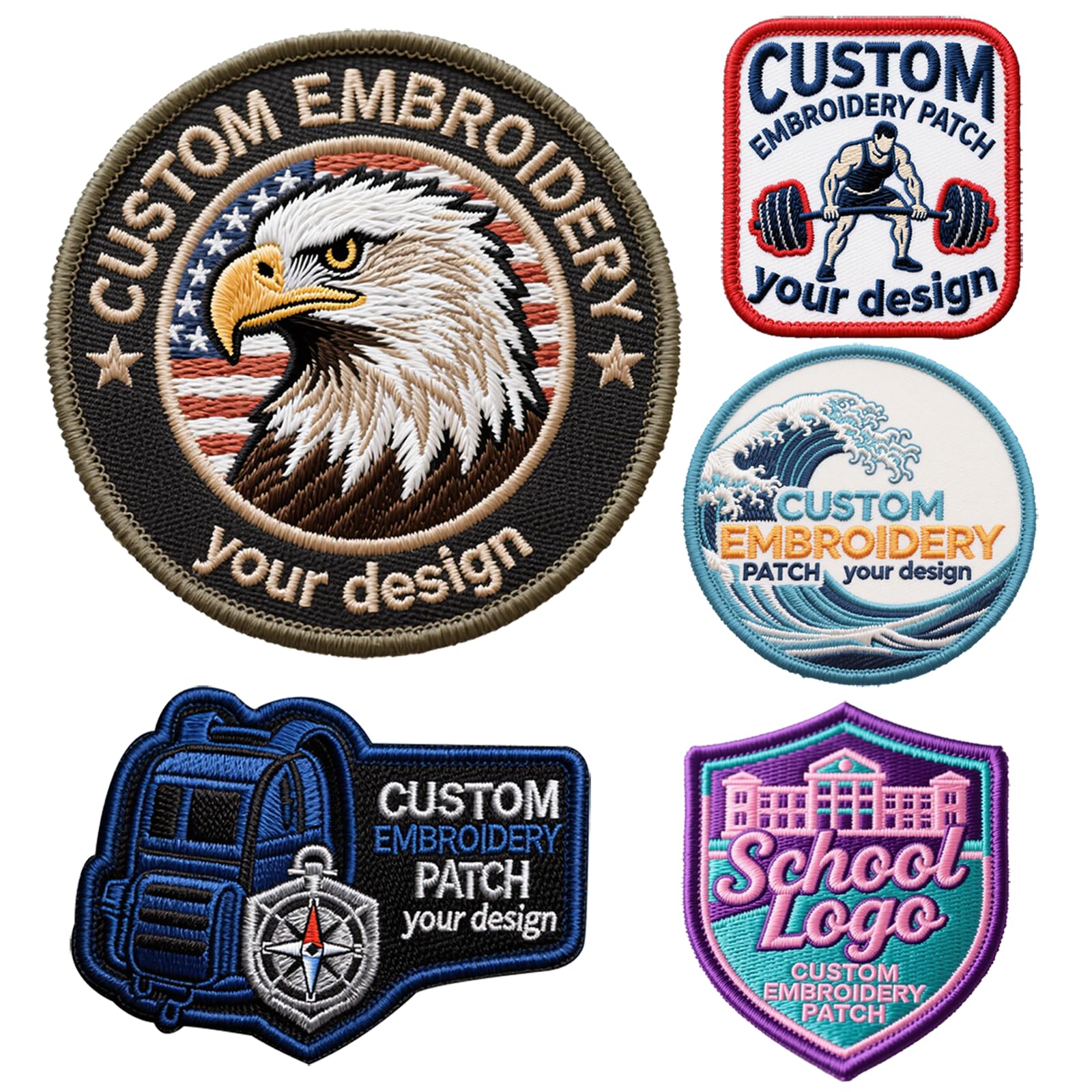 Parches de Bordado Personalizados de 20 Piezas, Diseño Personalizado, Parches Decorativos para Sombreros, Mochilas, Chaquetas, Gorras, Chalecos, Uniformes Militares, Planchado, Gancho y Bucle (10 cm)