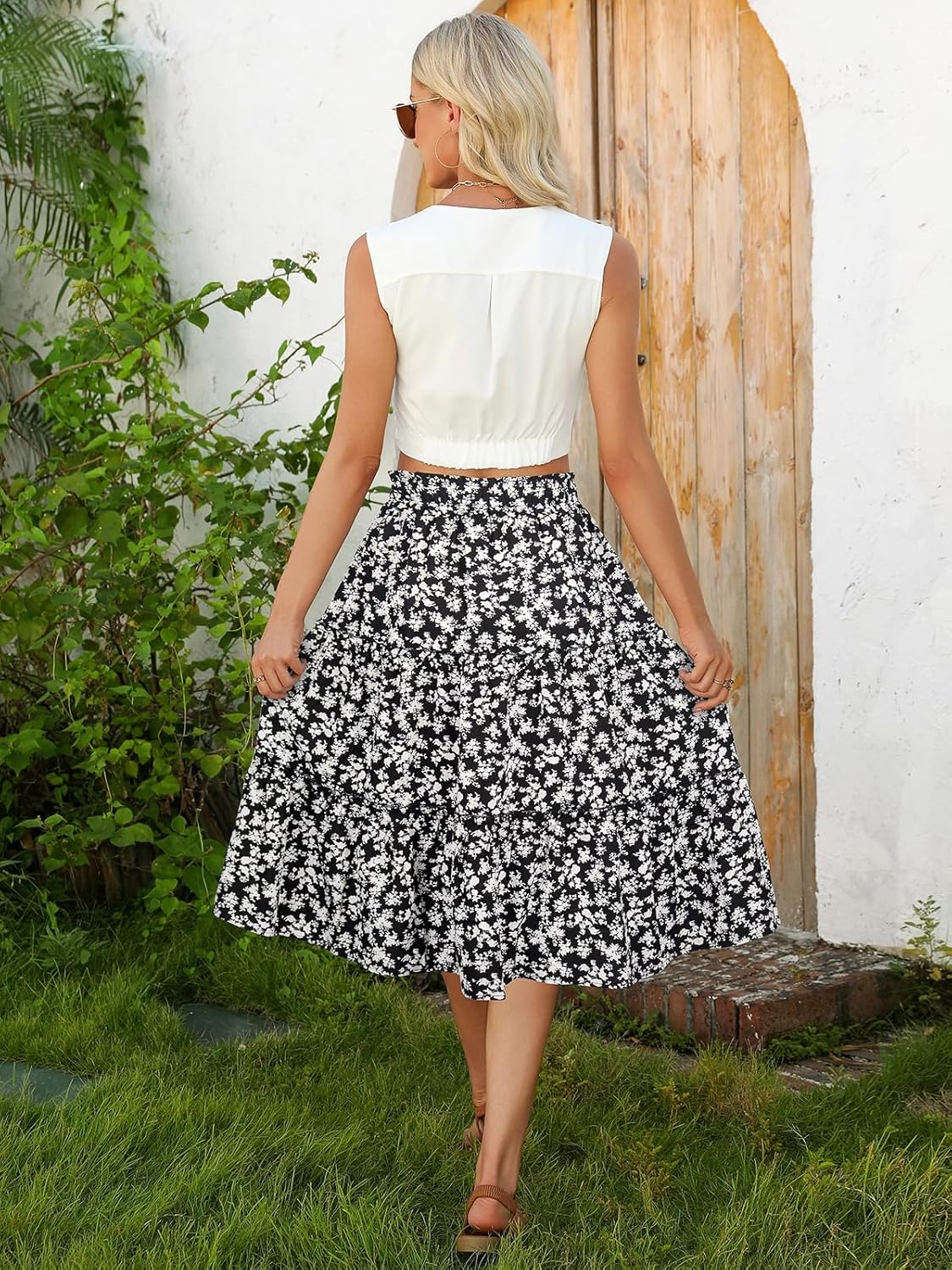 Berydress Midi Skirt for Women with Pockets 2025 High Waist A Line Casual Summer Boho Flowy Tiered Ruffle Beach Skirts - Image 2