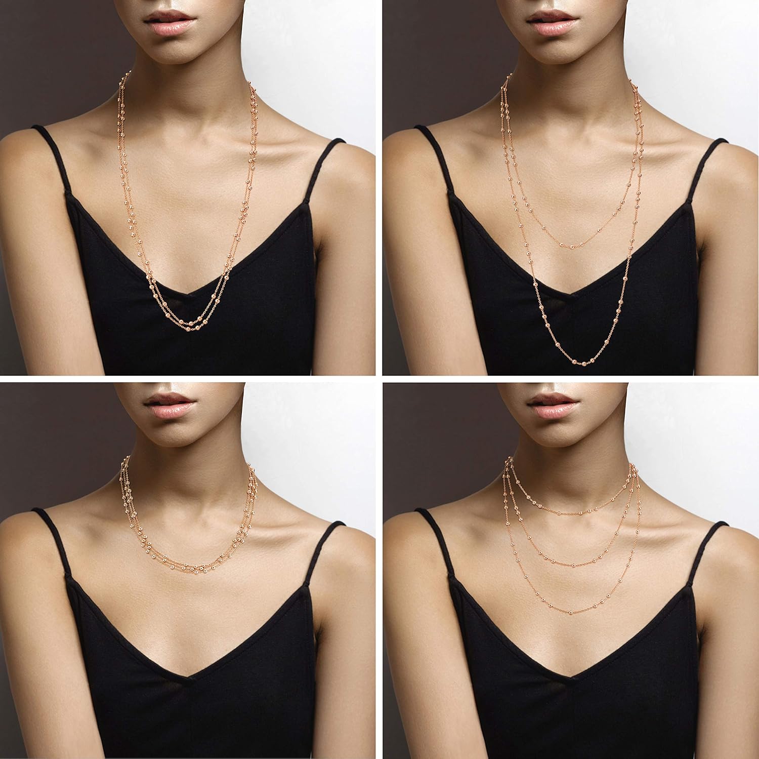 Miabella Italian 18K Yellow or Rose Gold Plated Beaded Ball Rosary Long Wrap Layering Station Chain Necklace for Women, 60"