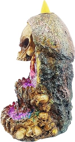 Miniatura 6 de Fantasy Gifts Geode - Quemador de reflujo de calavera con LED – Decoración de cascada de cristal de 6.5 pulgadas | Decoración de mesa de calavera