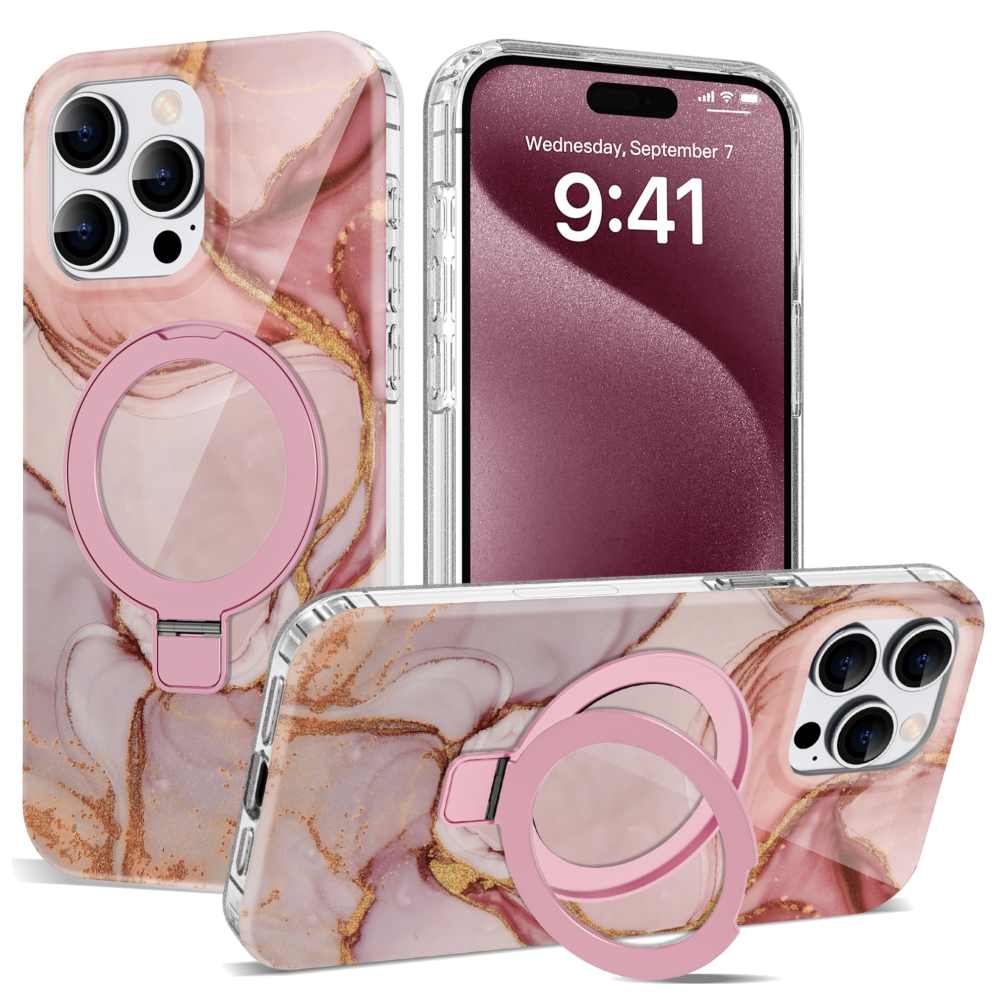 ETPESOK Compatible with iPhone 13 Pro Max Case Marble Pattern with Magnetic Ring Stand [Compatible with Mag-Safe] TPU Protective Phone Case for iPhone