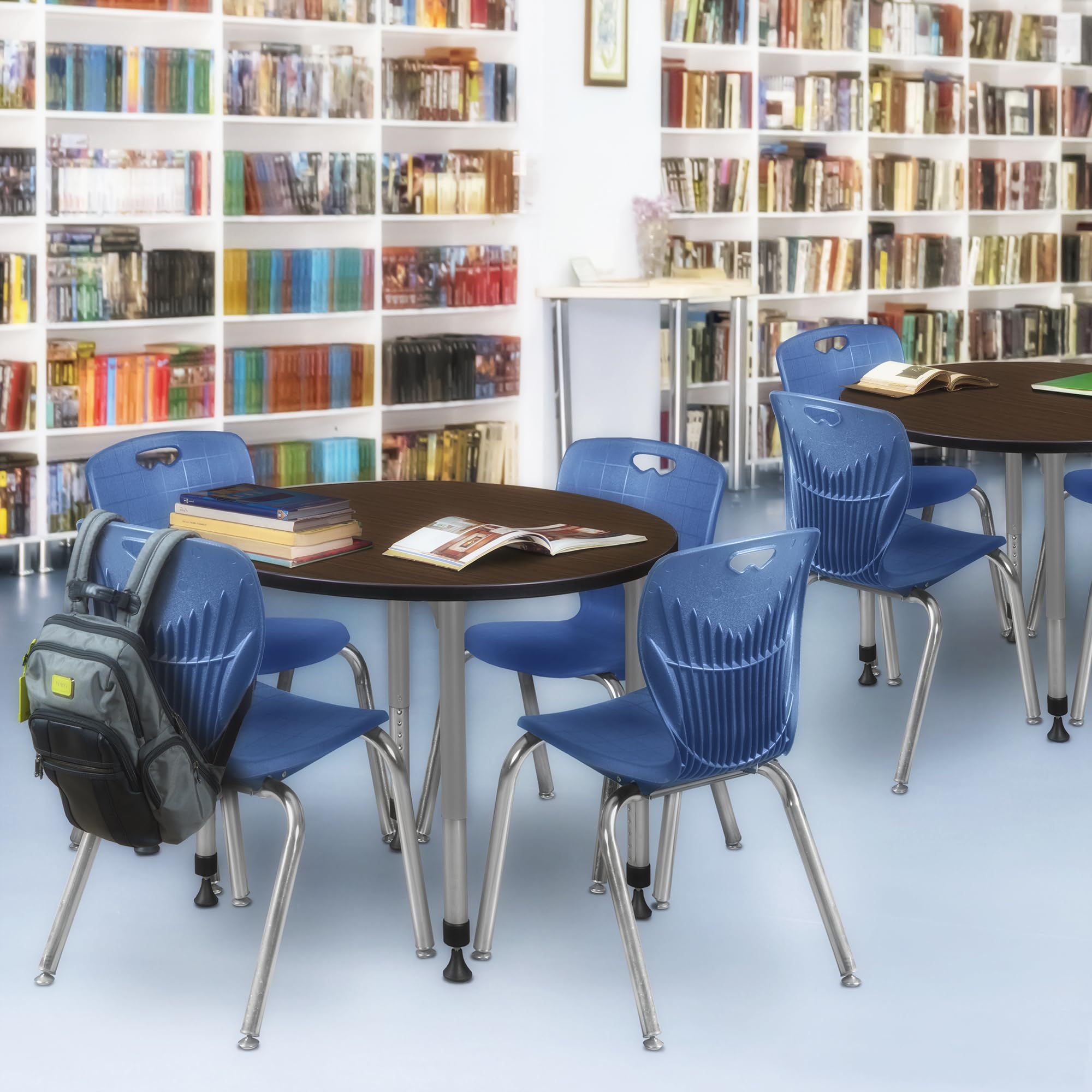 Regency Kee 36 in. Round Height Adjustable Classroom Activity Table- Neo Walnut Top & Grey Base