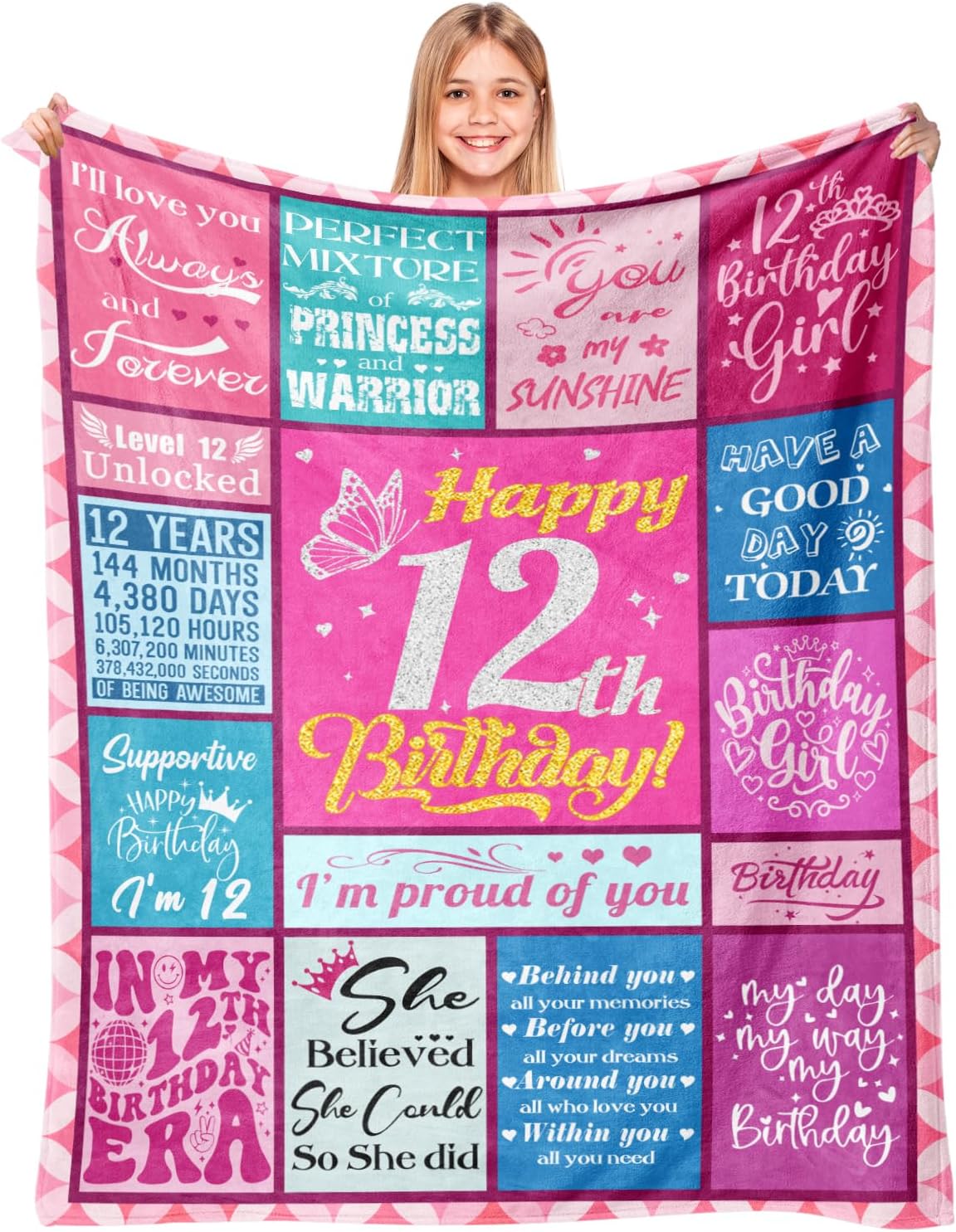 12 Year Old Girl Birthday Gifts - 12th Birthday Decorations for Girls - Birthday Gifts for 12-Year-Old Girls - 12 Years Old Girl Gift for Daughter Granddaughter Niece - 12th Blanket 50"X60"