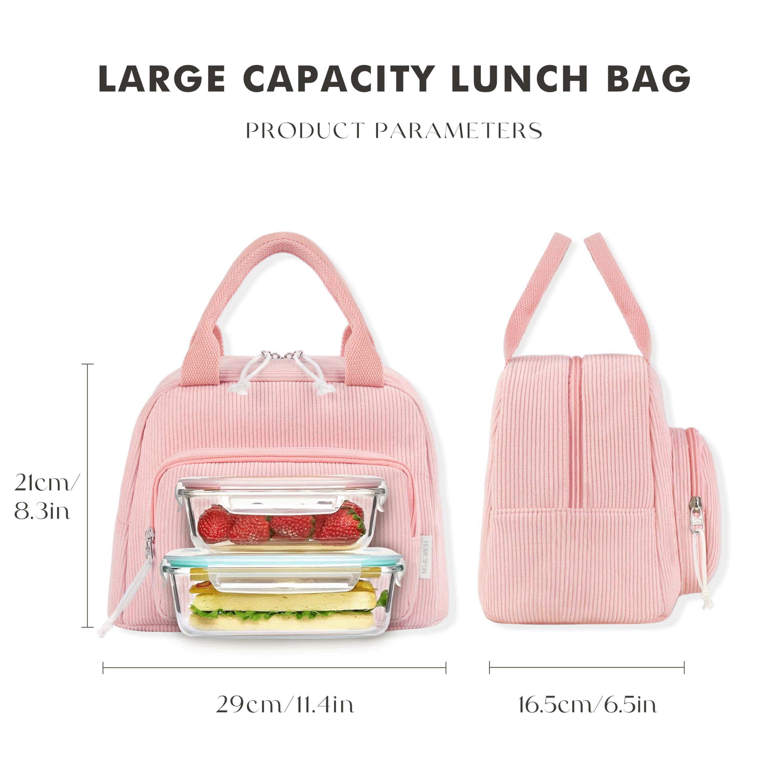 HOMESPON Insulated Lunch Bag for Women Men Adult Cute Corduroy Cool Bag Lunch Box Container Large Capacity Lunch Tote for Work School or Picnic - Image 3